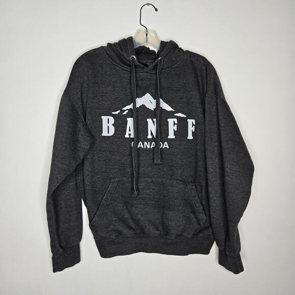 GGS Canada Banff Hooded Sweatshirt Dark Gray Mountains Cozy Women Large - Picture 9 of 11